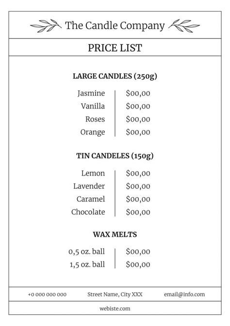 Candle Price List Template